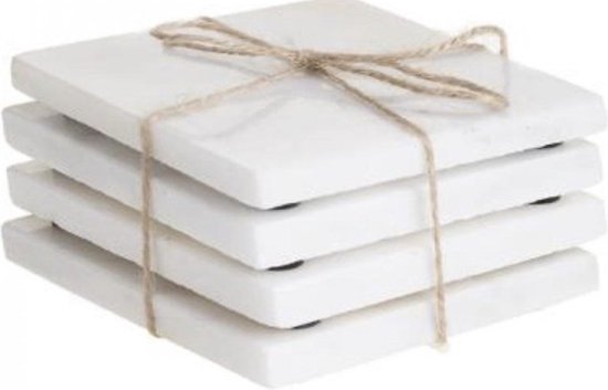Marmeren glasonderzetter set van 4 - wit / zwart - Studio Blooming
